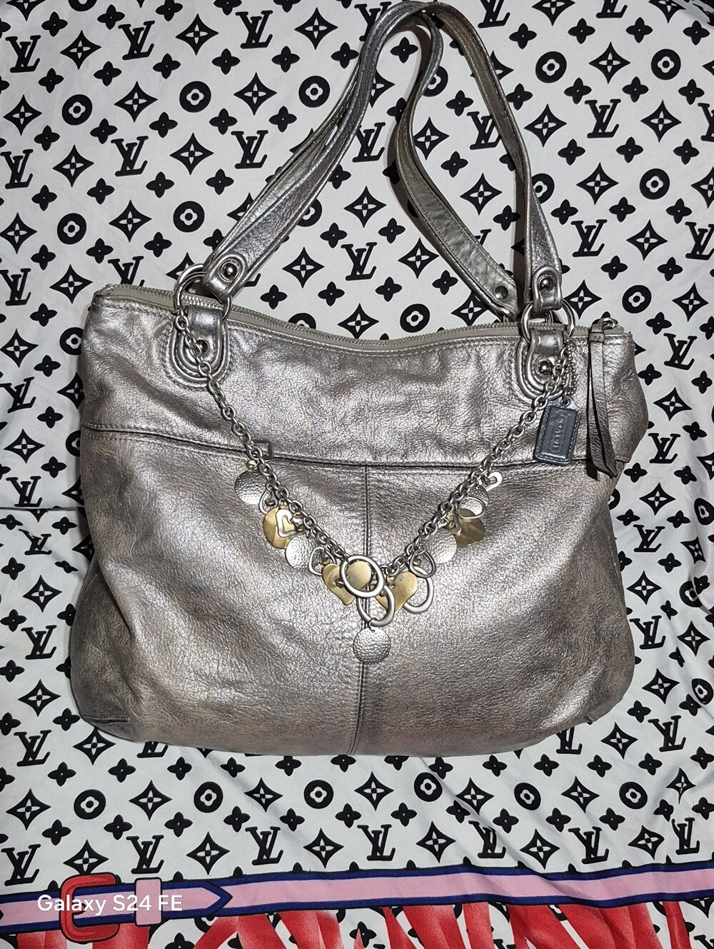 Coach Poppy Metallic Silver Shoulder Bag